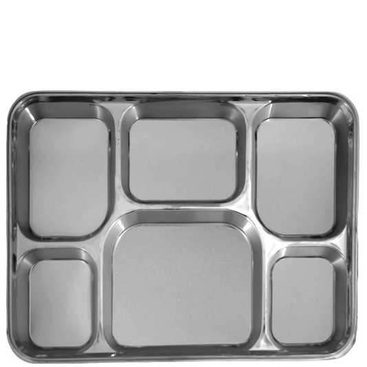 6 Compartment Silver Color Disposable Party Thali Plates
