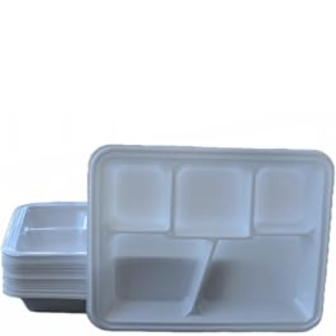 5 Compartment White Color Disposable Party Thali Plates