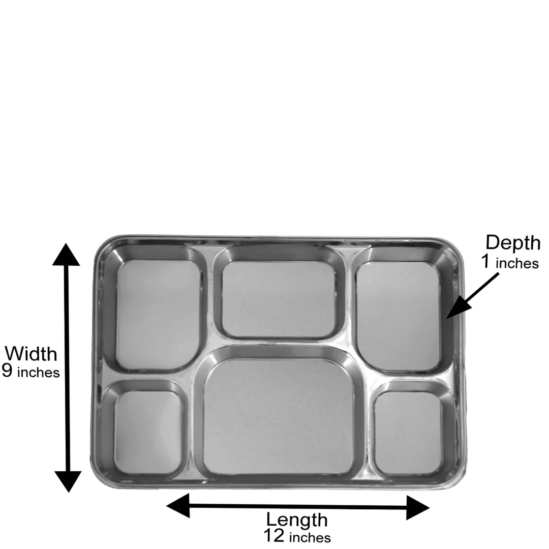6 Compartment Silver Color Disposable Party Thali Plates