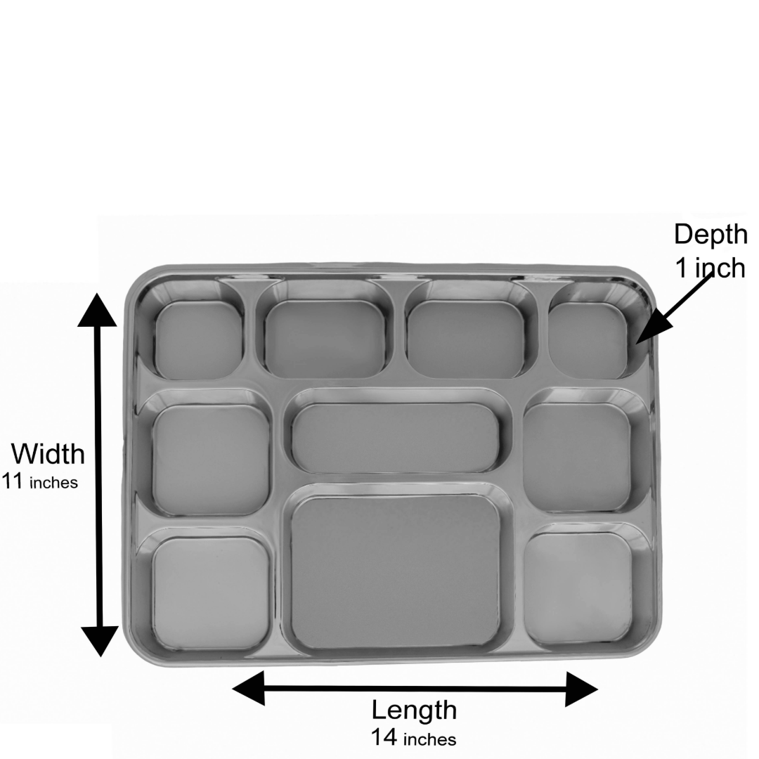 10 Compartment Silver Color Disposable Party Thali Plates