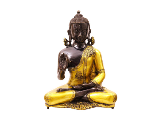 Lord Buddha Brass Statue - Earth Touching Buddha Idol for Garden, Puja, Home Mandirs, Gifts, Showpiece by Pooja Bazar 8.5 X 16 X 13 In