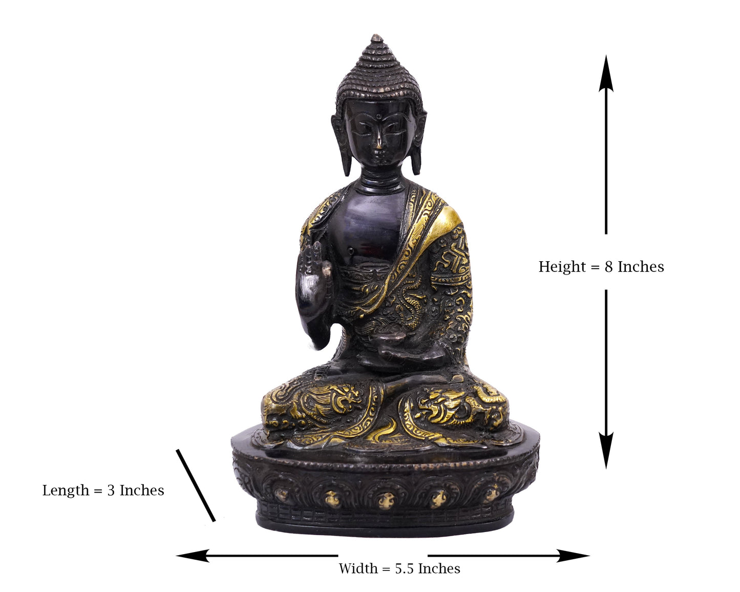 Lord Buddha Brass Statue - Blessing Buddha Idol for Garden, Puja, Home Mandirs, Gifts by Pooja Bazar 5.5 X 8 X 3 In