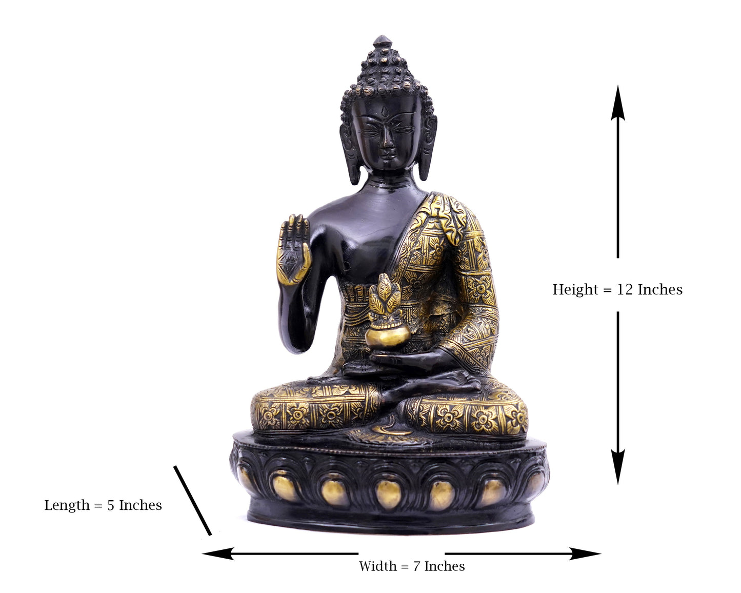 Lord Buddha Brass Statue - Blessing Buddha Idol for Garden, Puja, Home Mandirs, Gifts by Pooja Bazar 5 X 12 X 7 In