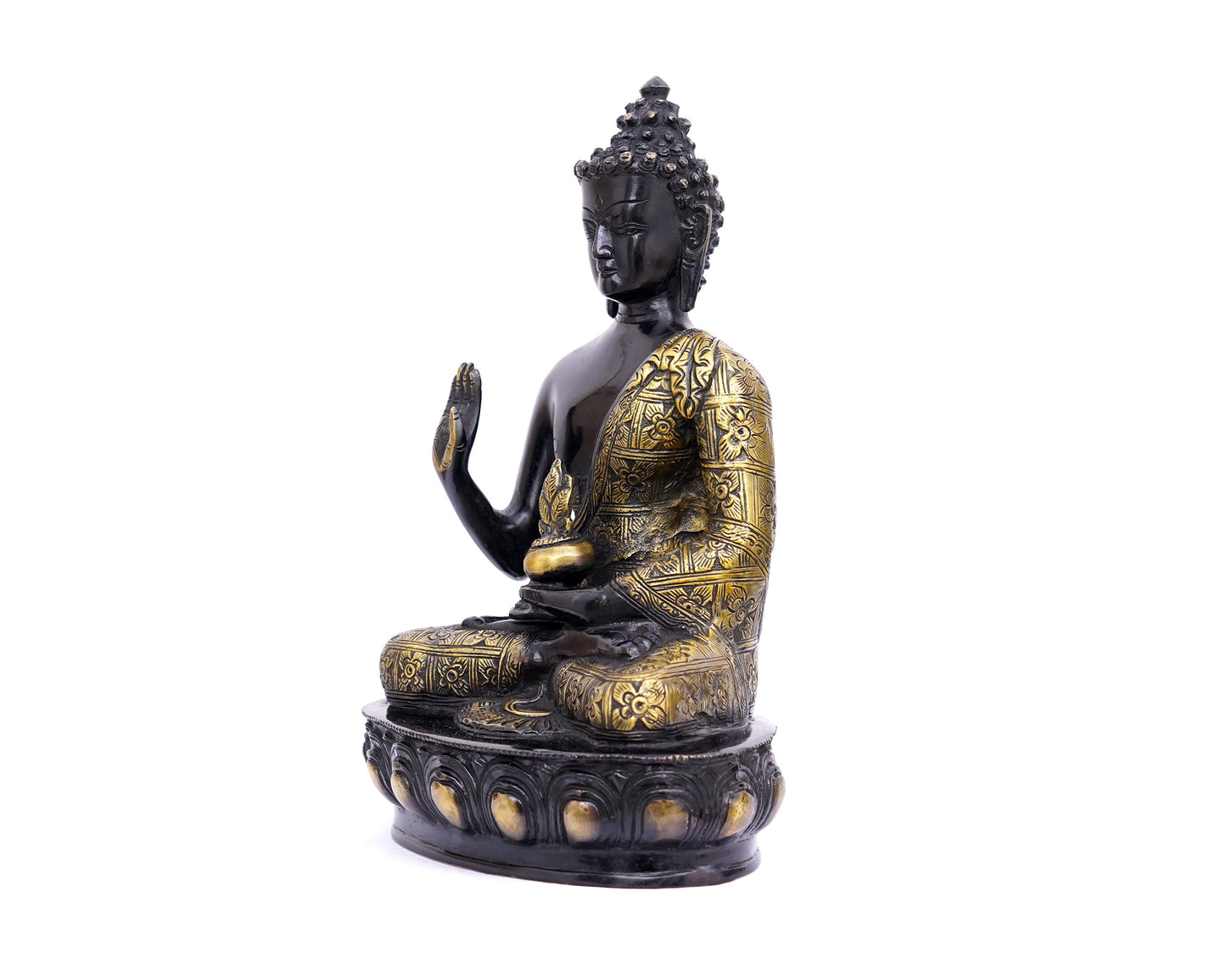 Lord Buddha Brass Statue - Blessing Buddha Idol for Garden, Puja, Home Mandirs, Gifts by Pooja Bazar 5 X 12 X 7 In