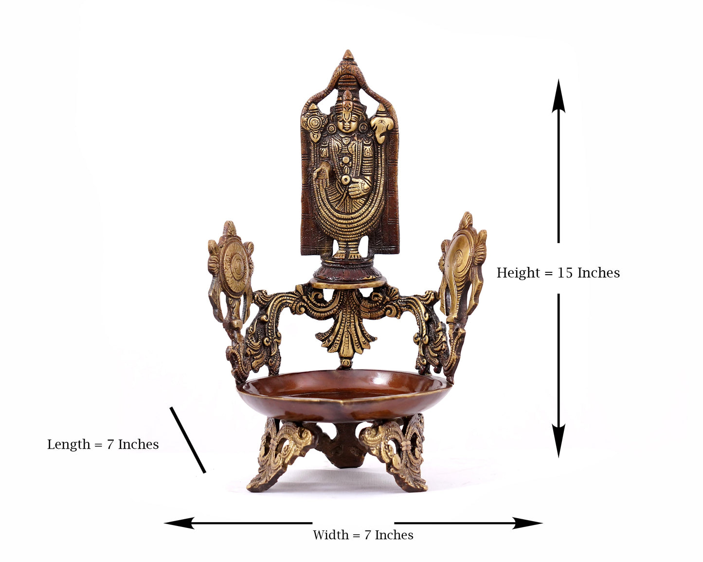 Balaji Statue Diya Brass Material For Puja, Home Mandir, Gifts by Pooja Bazar 7 X 15 X 7 In