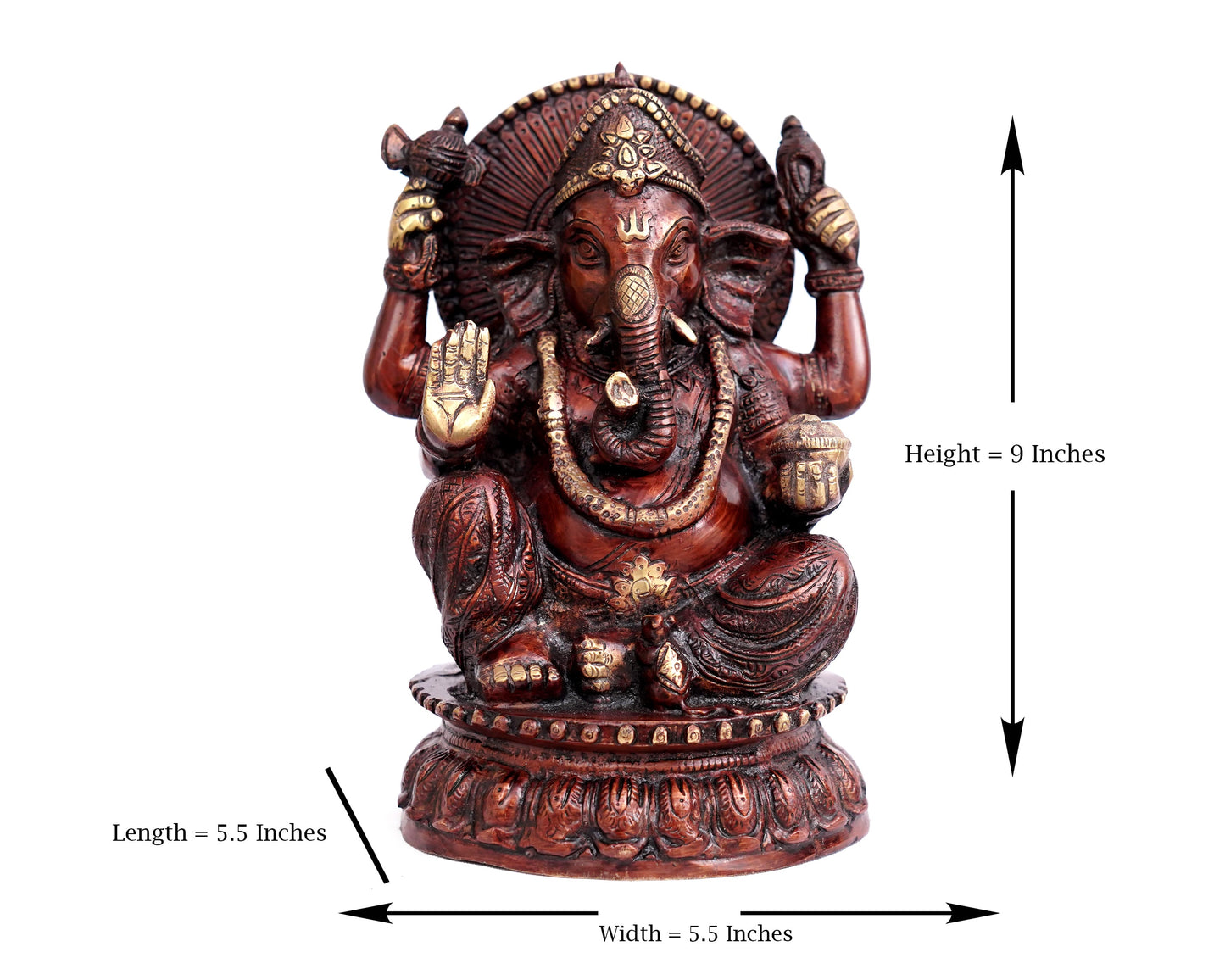 Lord Ganesh Idol - Brass small red color Statue for Puja, Home Mandirs, Decor, Gifts, showpiece by Pooja Bazar 5.5 X 9 X 5.5 In