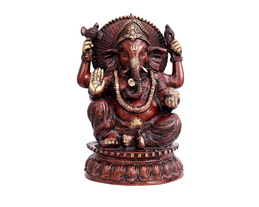 Lord Ganesh Idol - Brass small red color Statue for Puja, Home Mandirs, Decor, Gifts, showpiece by Pooja Bazar 5.5 X 9 X 5.5 In