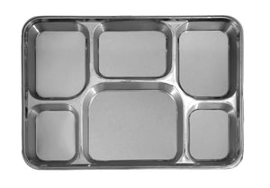 6 Compartment Plastic Plate - Disposable Party Thali Plate - Silver Color (50 Pack)