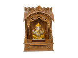 Wooden Engraved Home Puja Mandir by Pooja Bazar - Torana Temple, Wooden Mandir with Antique Oak Wood Finish 12 X 21 X 31 Inches