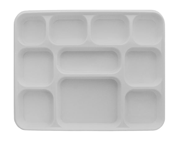 10 Compartment Plastic by Party Thali Plate - White Color (50 Pack)