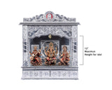Home Pooja Mandir - Wooden Temple Plated with Pure Silver Aluminuim Sheets, Puja Mandap Home Mandhir 10 X 22 X 25 Inches