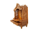 Wooden Engraved Home Puja Mandir by Pooja Bazar - Mandap Temple, Wooden Mandir with Antique Oak Wood Finish 16 X 33 X 47 Inches