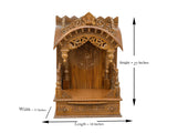 Wooden Engraved Home Puja Mandir by Pooja Bazar - Torana Temple, Wooden Mandir with Antique Oak Wood Finish 11 X 18 X 27 Inches