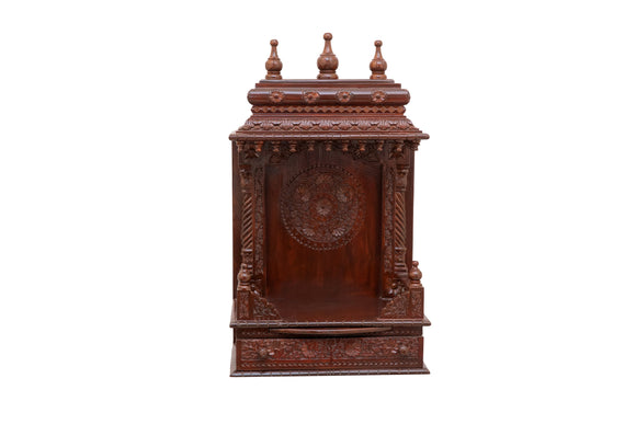Wooden Engraved Home Puja Mandir by Pooja Bazar - Gopura Temple, Wooden Mandir with Rosewood Finish 13 X 24 X 37 Inches
