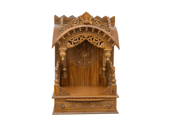 Wooden Engraved Home Puja Mandir by Pooja Bazar - Torana Temple, Wooden Mandir with Antique Oak Wood Finish 12 X 21 X 31 Inches