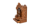 Wooden Engraved Home Puja Mandir by Pooja Bazar - Mandap Temple, Wooden Mandir with Antique Oak Wood Finish 12 X 24 X 33 Inches
