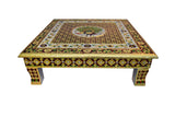 Golden Peacock Bajot by Pooja Bazar Indian Wooden Chowki Puja Table Large - 18 Inch