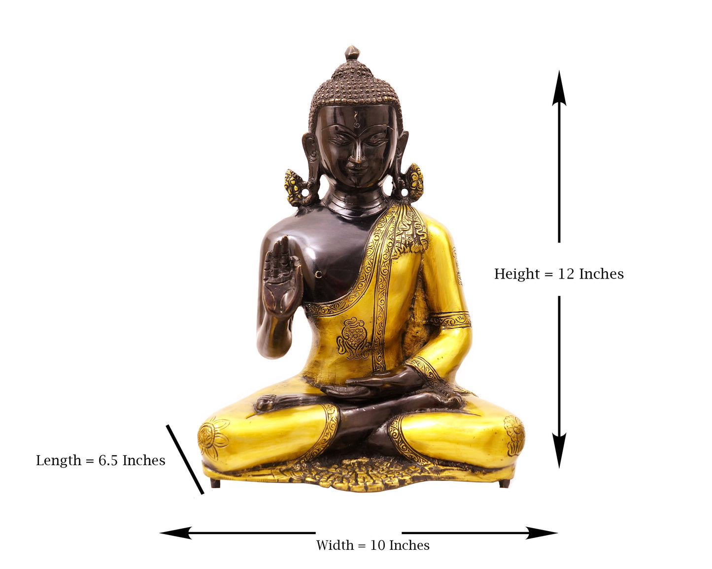 Lord Buddha Brass Statue - Blessing Buddha Idol for Garden, Puja, Home Mandirs, Gifts by Pooja Bazar 12 x 6.5  x 10 In