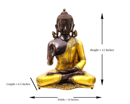 Lord Buddha Brass Statue - Blessing Buddha Idol for Garden, Puja, Home Mandirs, Gifts by Pooja Bazar 12 x 6.5  x 10 In