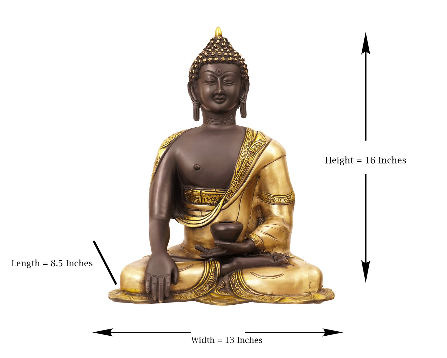 Lord Buddha Brass Statue - Earth Touching Buddha Idol for Garden, Puja, Home Mandirs, Gifts, Showpiece by Pooja Bazar 8.5 X 16 X 13 In