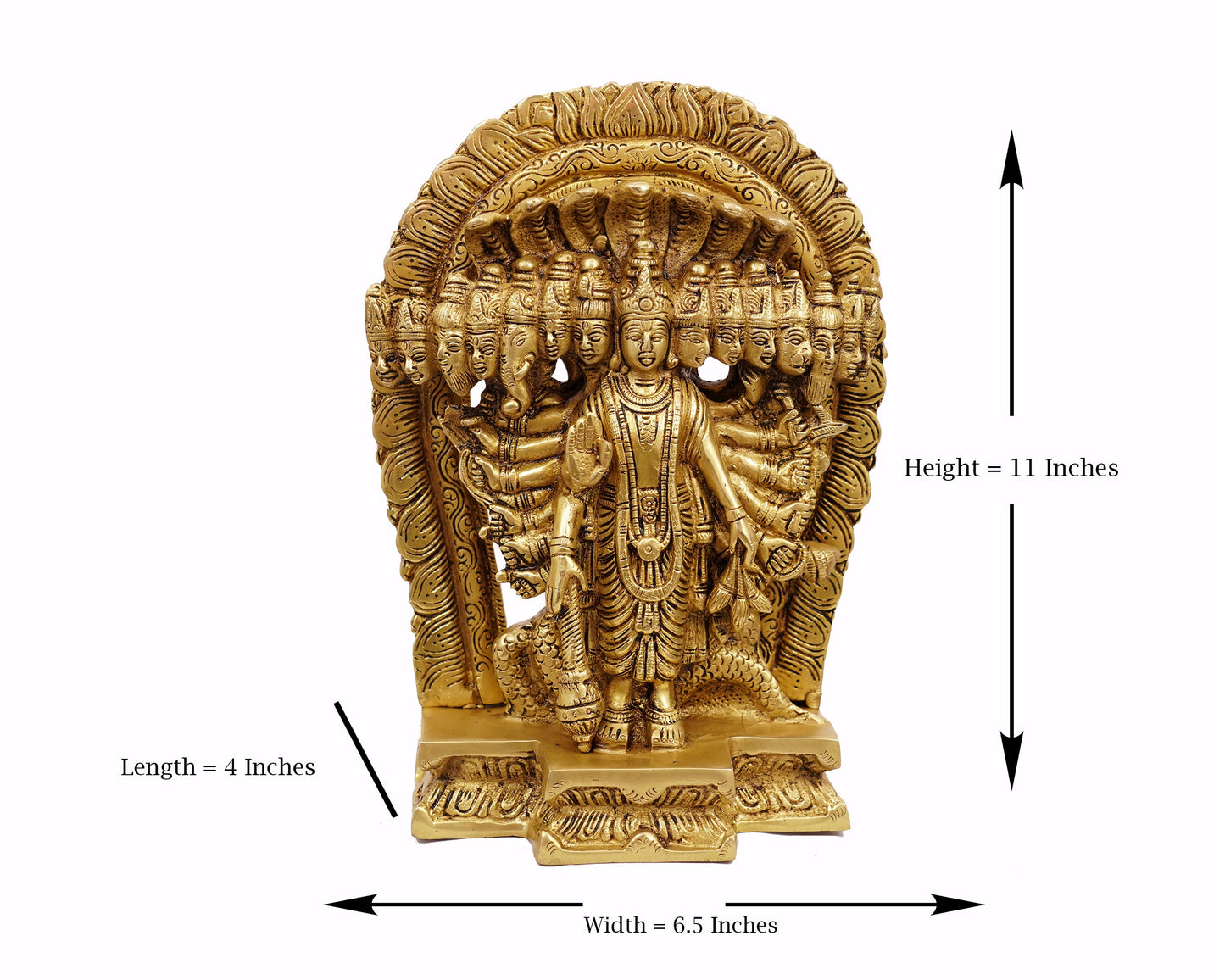 Lord Vishnu Idol Brass Statue with ten Heads for Puja, Home Mandirs, Gifts by Pooja Bazar 4 X 11 X 6.5 In