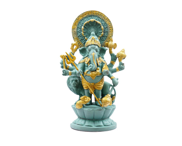 Blue Ganesh Idol Murti - Ganapati with seven Heads Brass Statue for Puja, Home Mandirs, Decor, Gifts by Pooja Bazar 5 X 7.5 X 6 In