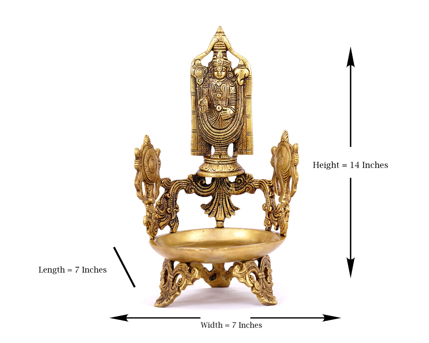 Balaji Statue Aarti Meduim Diya Brass Material For Puja, Home Mandir, Gifts by Pooja Bazar 7 X 14 X 7 In