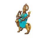 Goddess of Lions Murti in Blue Sari Brass Statue For Puja, Home Mandir, Gifts by Pooja Bazar 7 X 11 X 3 In