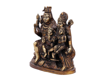 Shiv Parivar Parvati, Kartikeya, Ganesha Small Murti Brass Material for Puja, Home Mandirs, Gifts, Showpiece by Pooja Bazar 7 X 8 X 3 In