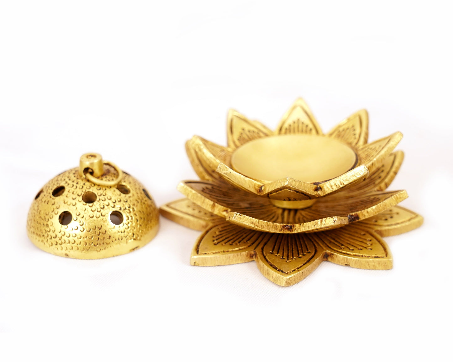 Brass Aarti Pooja Small Lotus Hanging Dhoop Diya for Aarti, Home, Puja, Mandir, Gifts by Pooja Bazar 4 X 2.5 X 4 In