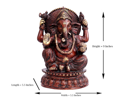 Lord Ganesh Idol - Brass small red color Statue for Puja, Home Mandirs, Decor, Gifts, showpiece by Pooja Bazar 5.5 X 9 X 5.5 In