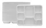 8 Compartment Plastic Rectangular Plate -  11 X 12.5 Inches -  Disposable White Thali Made from Sugarcane Fibers 100 Plate