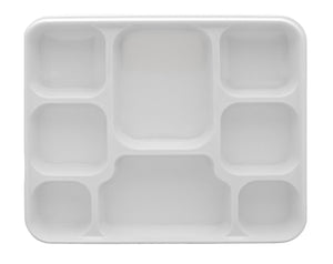 8 Compartment Plastic Rectangular Plate -  11 X 12.5 Inches -  Disposable White Thali Made from Sugarcane Fibers 100 Plate