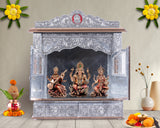 Home Pooja Wooden Mandir with Copper Oxidized Plated Puja Temple - Door 22"