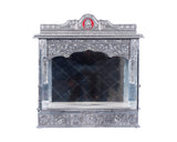 Home Pooja Wooden Mandir with White Oxidized Plated Puja Temple - Fully Assembled
