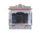 Home Pooja Wooden Mandir with Copper Oxidized Plated Puja Temple - Door 25"