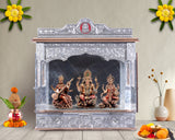 Home Pooja Wooden Mandir with Copper Oxidized Plated Puja Temple - Door 25"