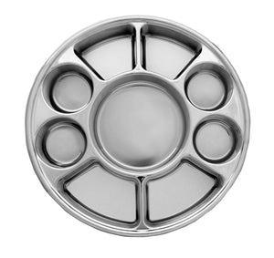 9 Compartment Plastic Plate - Disposable Silver Round Thali (50 Pack)