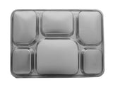 6 Compartment Plastic Plate - Disposable Party Thali Plate - Silver Color (50 Pack)